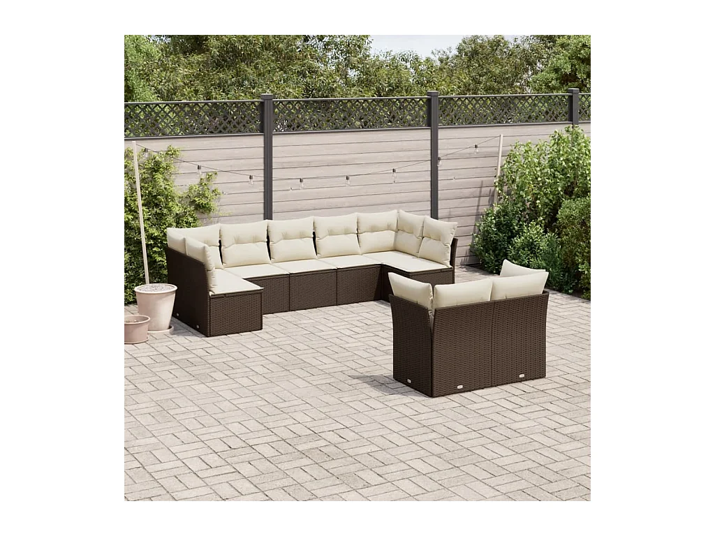 9-tlg. Garten-Sofagarnitur mit Kissen Braun Poly Rattan