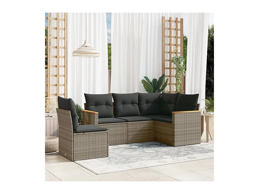 Set Divano da Giardino 5 pz con Cuscini Grigio in Polyrattan