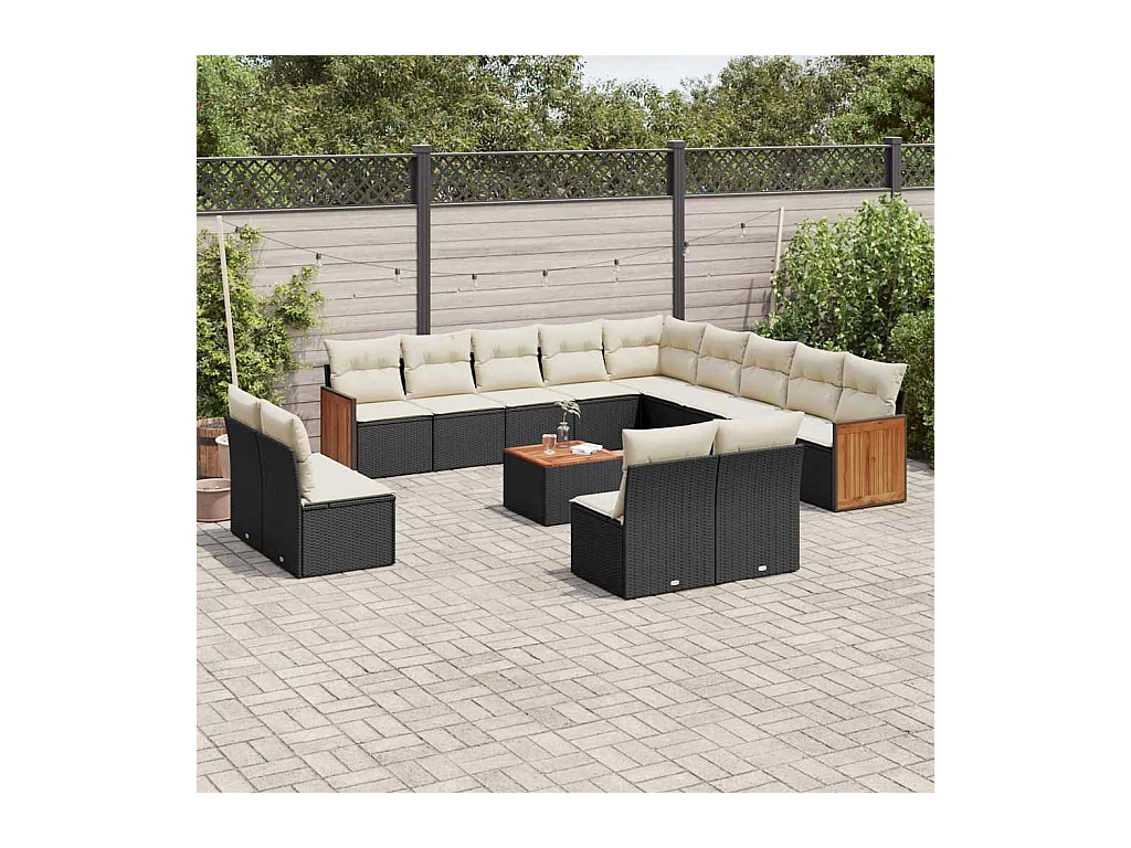 Set sofás de jardín 14 pzas con cojines ratán sintético negro