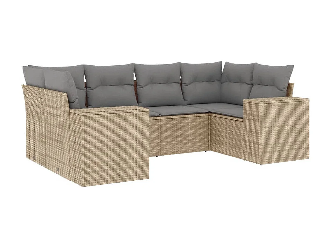 Set Divano da Giardino 6 pz con Cuscini Beige in Polyrattan