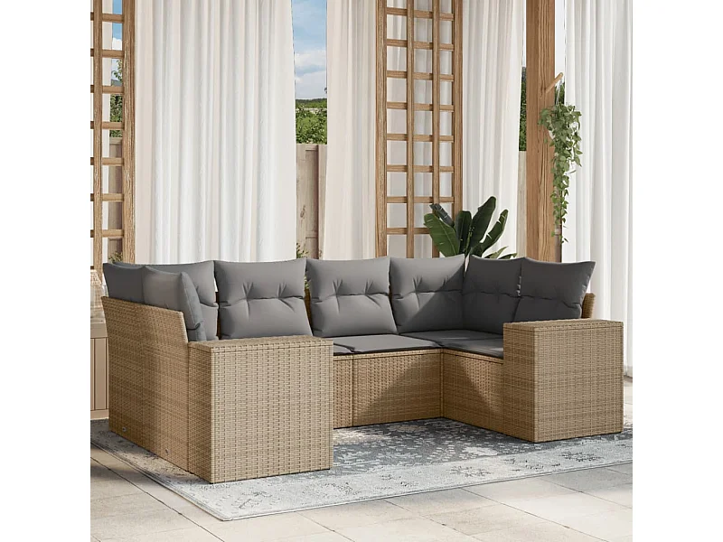 Set Divano da Giardino 6 pz con Cuscini Beige in Polyrattan