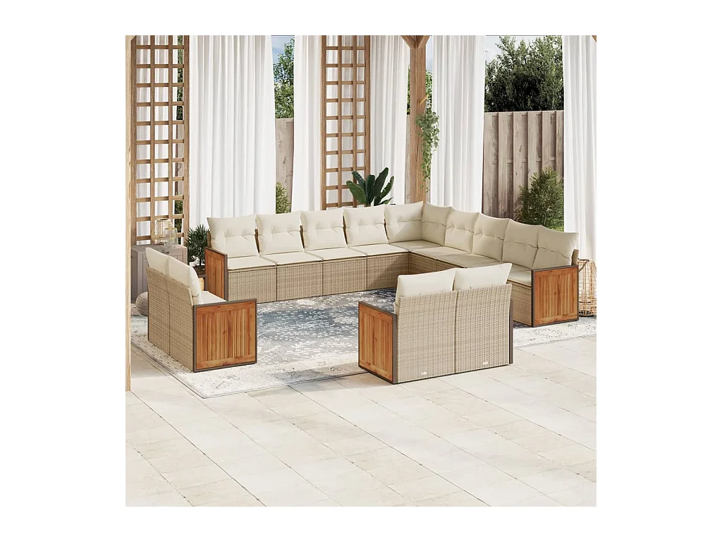 Set Divano da Giardino 13 pz con Cuscini Beige in Polyrattan