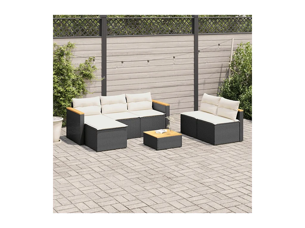 5-delige Loungeset met kussens poly rattan acacia zwart