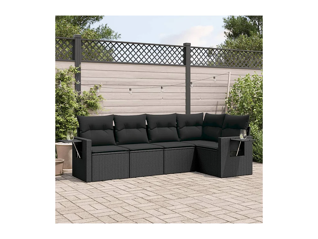 Set Divani da Giardino 5 pz con Cuscini in Polyrattan Nero