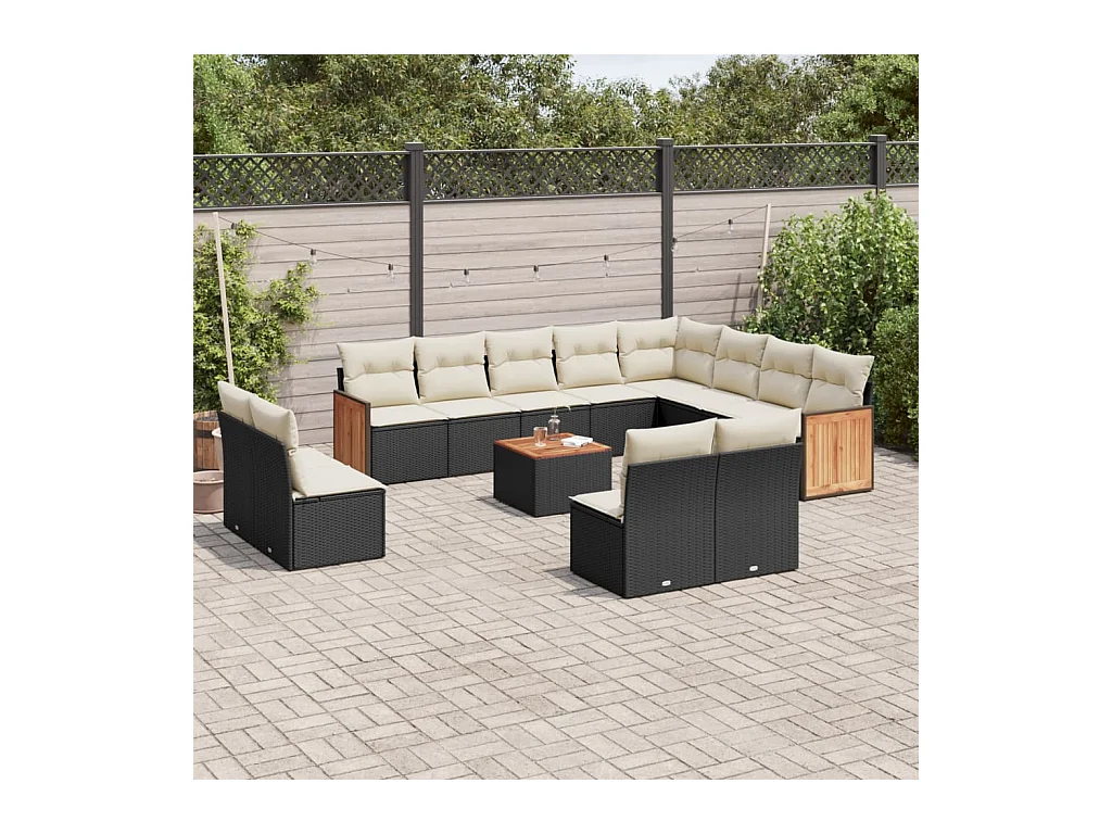 13-tlg. Garten-Sofagarnitur mit Kissen Schwarz Poly Rattan