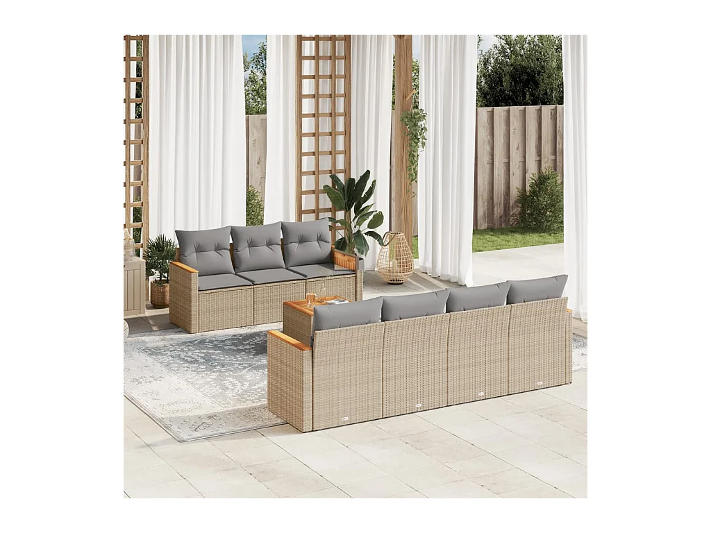 Juego de sofás jardín con cojines beige mezcla 8 pzas ratán PE