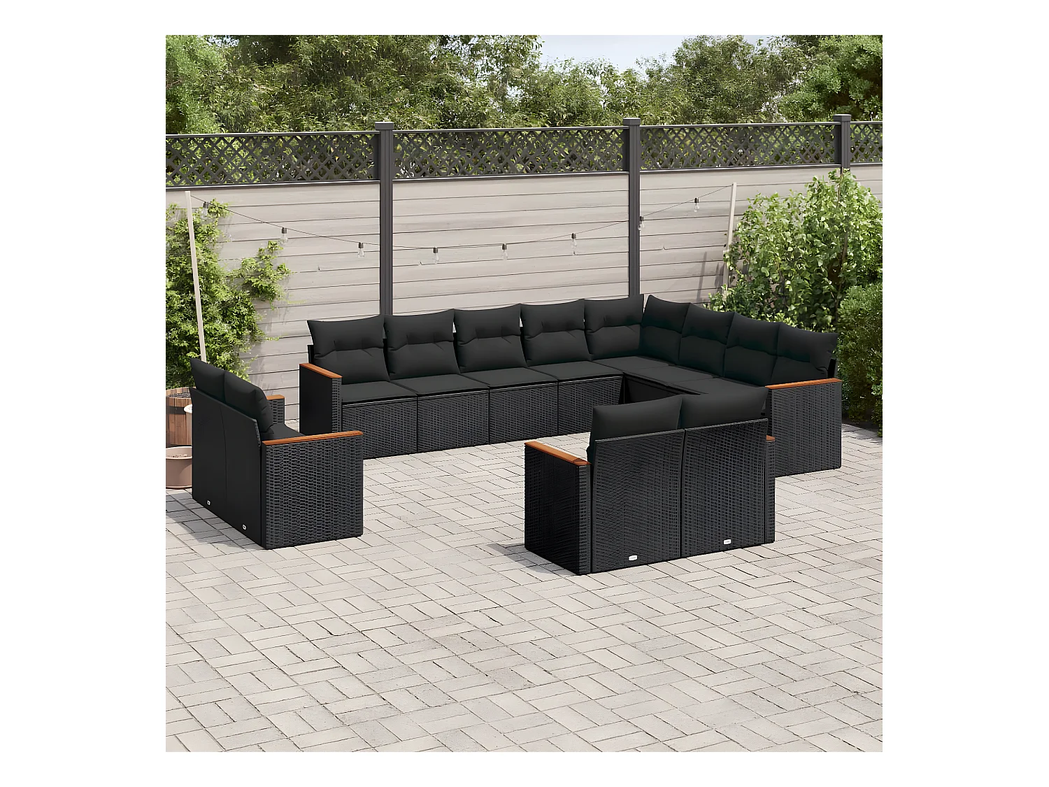 12-tlg. Garten-Sofagarnitur mit Kissen Schwarz Poly Rattan