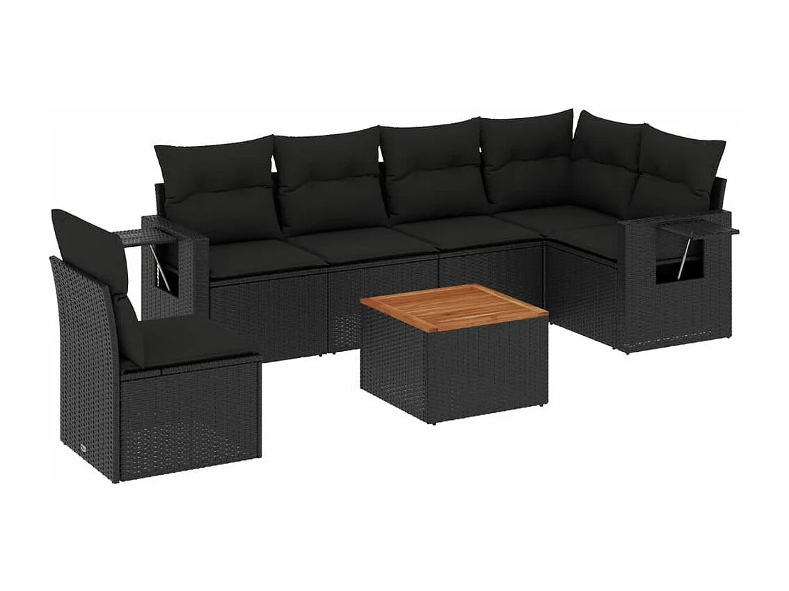 Set Divani da Giardino con Cuscini 7pz Nero Polyrattan