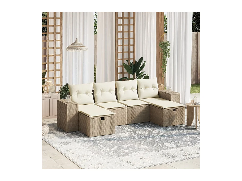 Salon de jardin avec coussins 6 pcs beige résine tressée