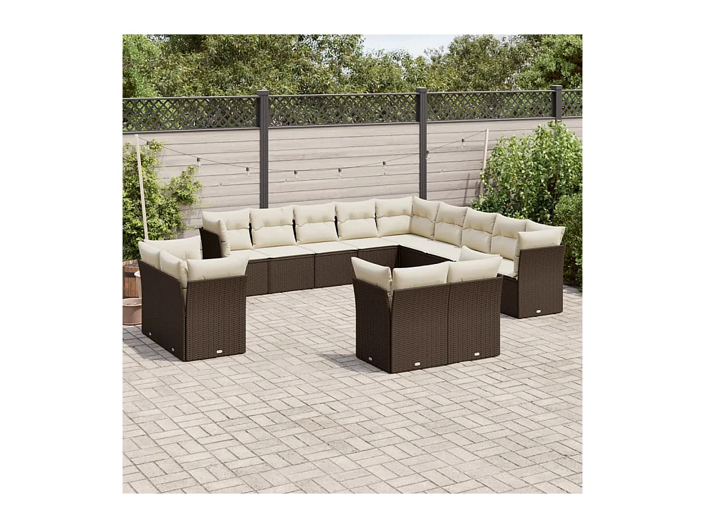 Set Divani da Giardino 13 pz con Cuscini Marrone in Polyrattan
