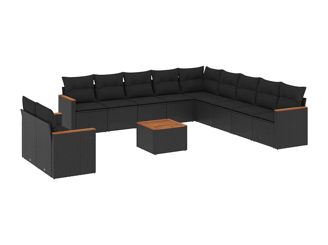 Salon de jardin 12 pcs avec coussins noir résine tressée