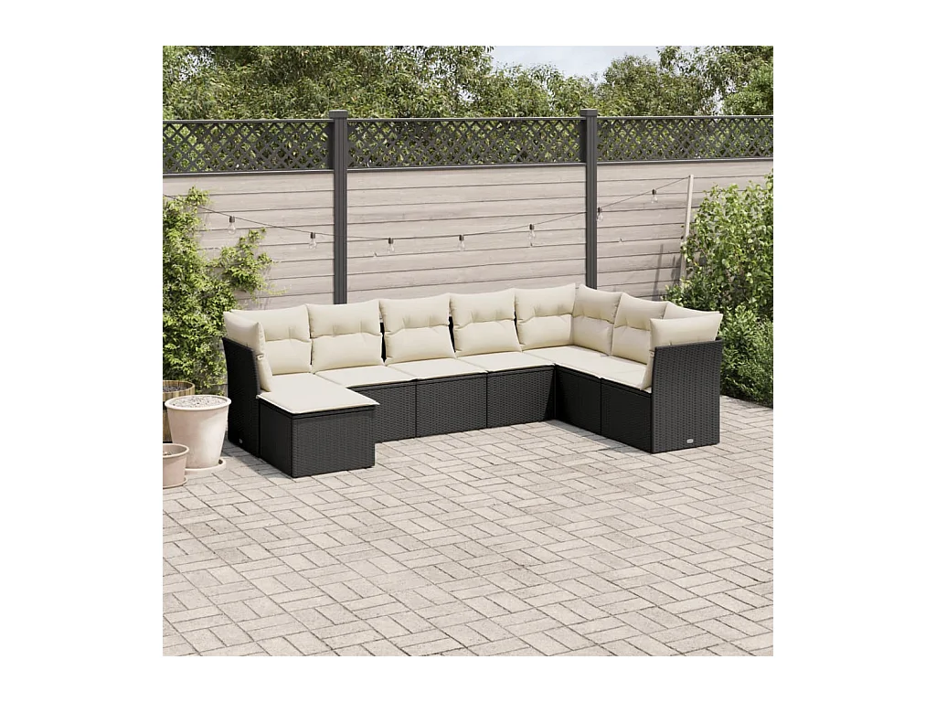 Salon de jardin 8 pcs avec coussins noir résine tressée