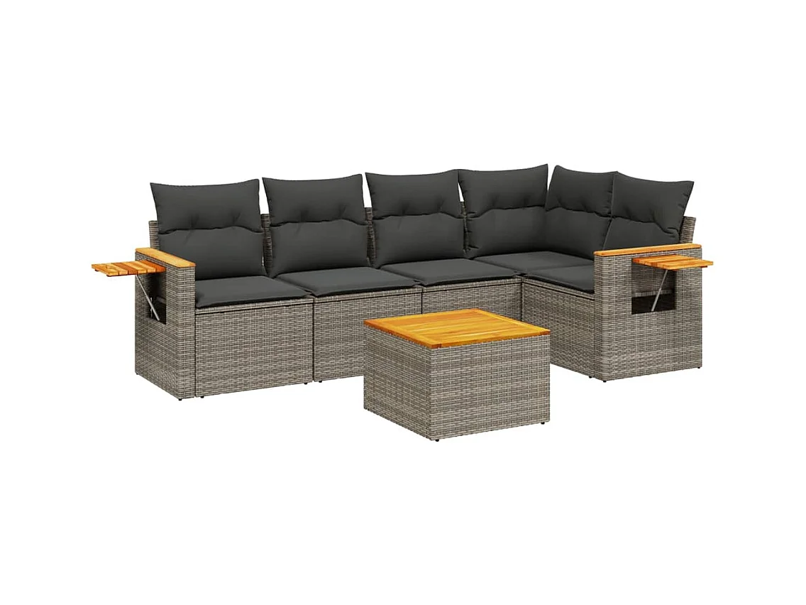 6-tlg. Garten-Sofagarnitur mit Kissen Grau Poly Rattan