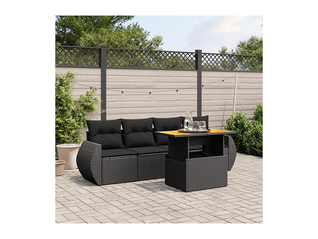 Set de muebles de jardín 5 pzas y cojines ratán sintético negro