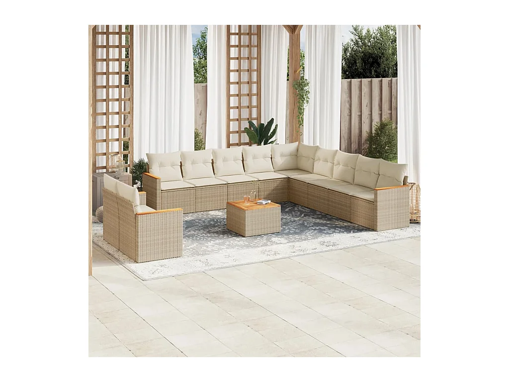 Set Divani da Giardino 12 pz con Cuscini Beige in Polyrattan