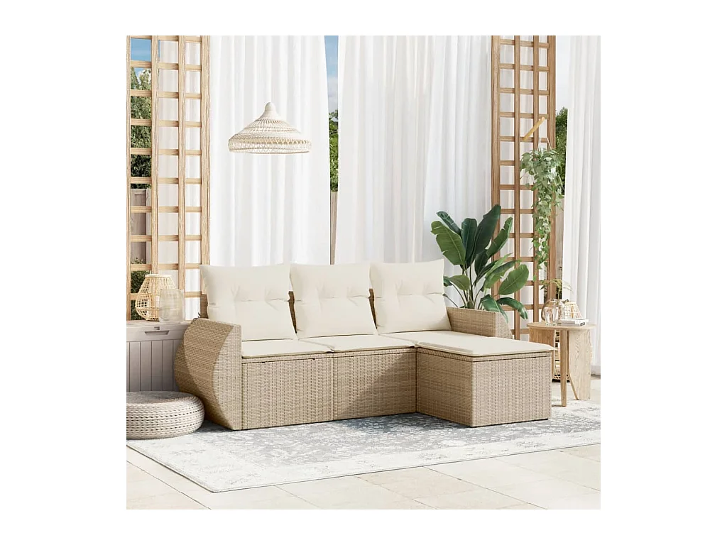 Salon de jardin avec coussins 4 pcs beige résine tressée