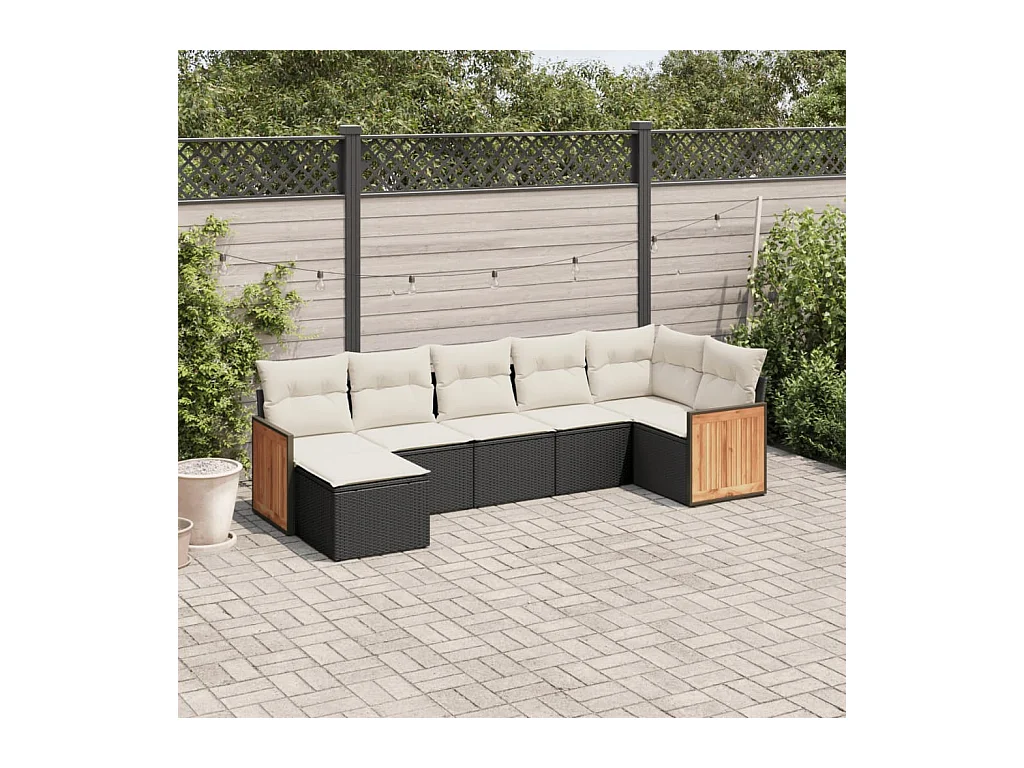 Salon de jardin 7 pcs avec coussins noir résine tressée