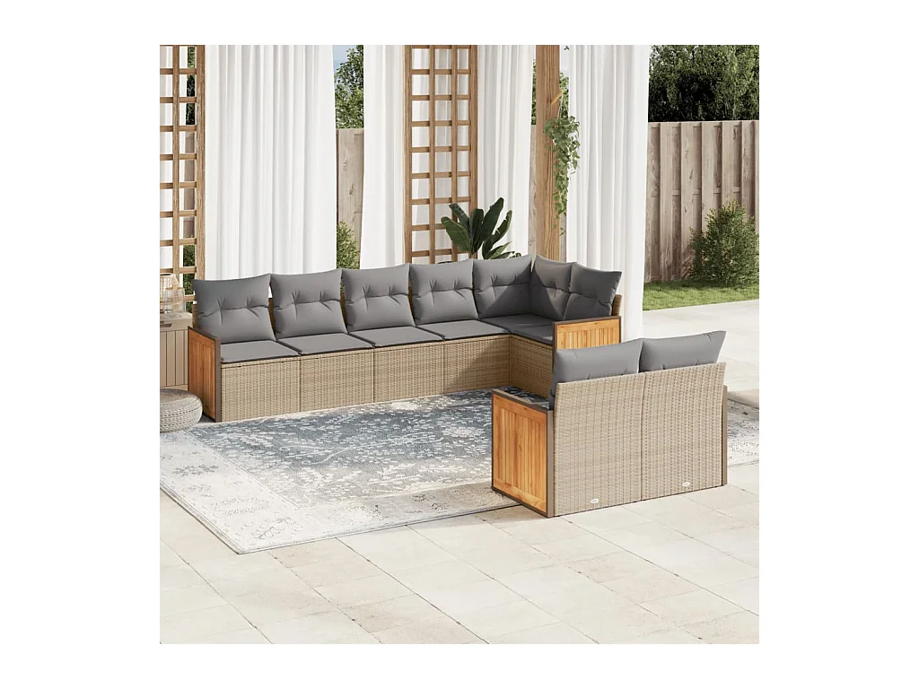 Set Divano da Giardino 8 pz con Cuscini Beige in Polyrattan