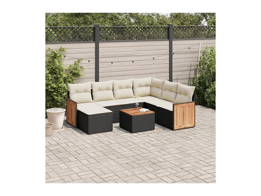 Set Divani da Giardino con Cuscini 8 pz Nero in Polyrattan