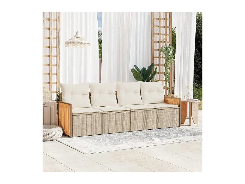 Salon de jardin avec coussins 4 pcs beige résine tressée