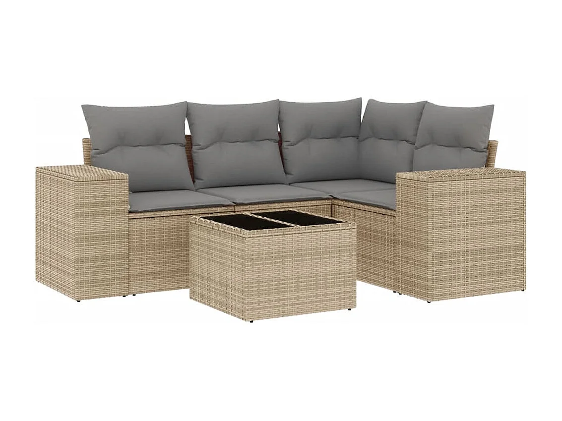 Set Divano da Giardino 5 pz con Cuscini Beige in Polyrattan