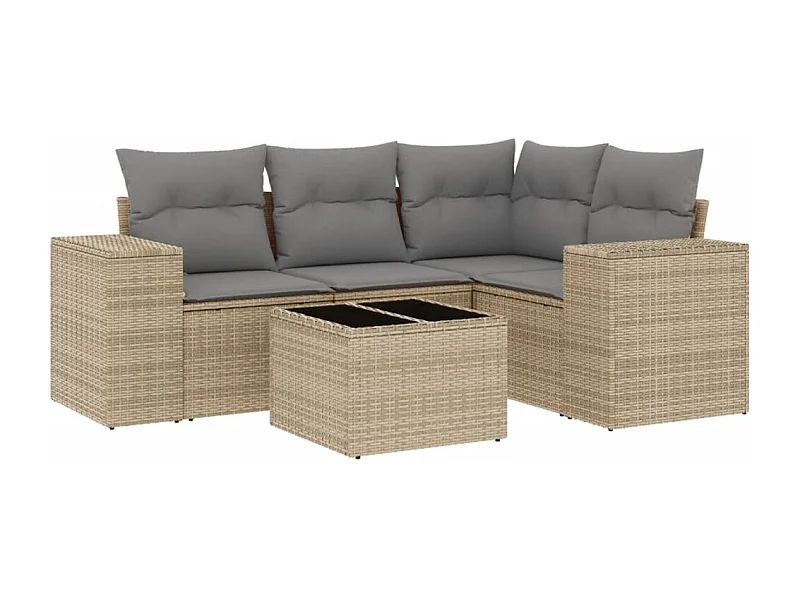Set Divano da Giardino 5 pz con Cuscini Beige in Polyrattan
