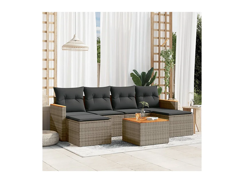 Set Divani da Giardino 7 pz con Cuscini Grigio in Polyrattan