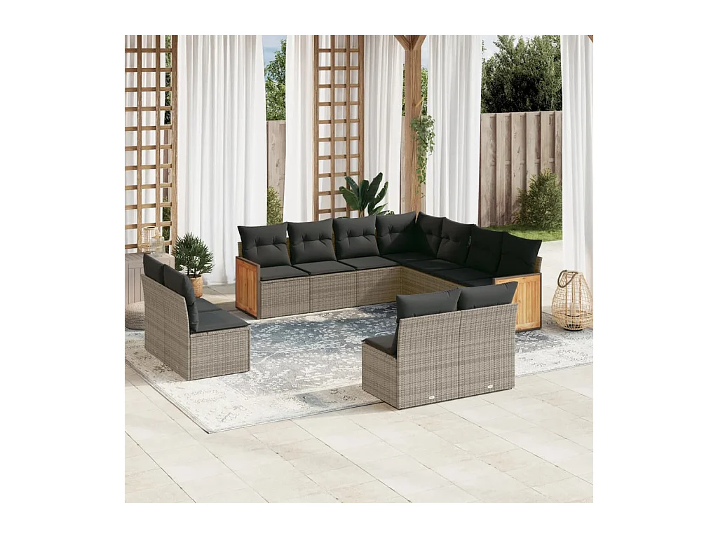 11-delige Loungeset met kussens poly rattan grijs