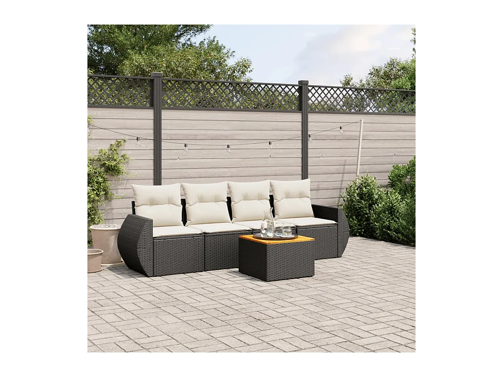 Salon de jardin 5 pcs avec coussins noir résine tressée