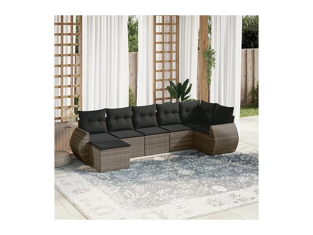 7-delige Loungeset met kussens poly rattan grijs