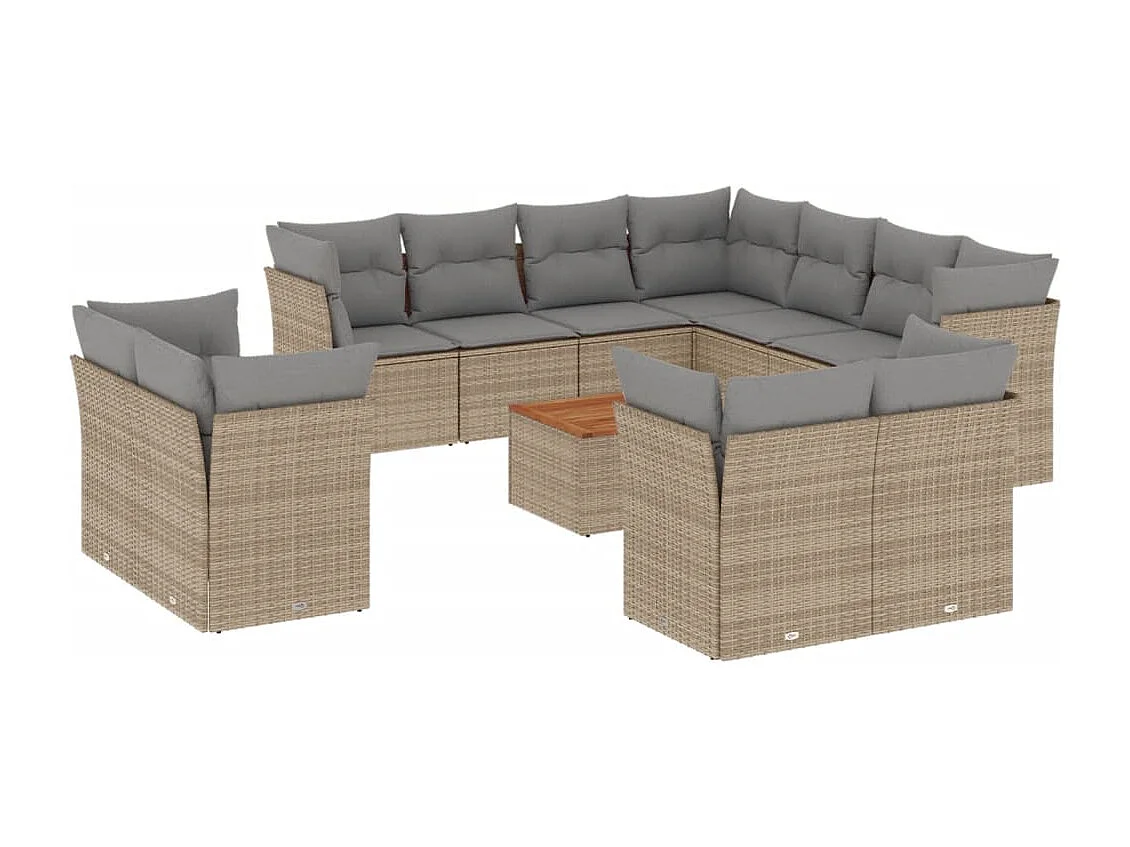 Set Divano da Giardino 12 pz con Cuscini Beige Misto Polyrattan