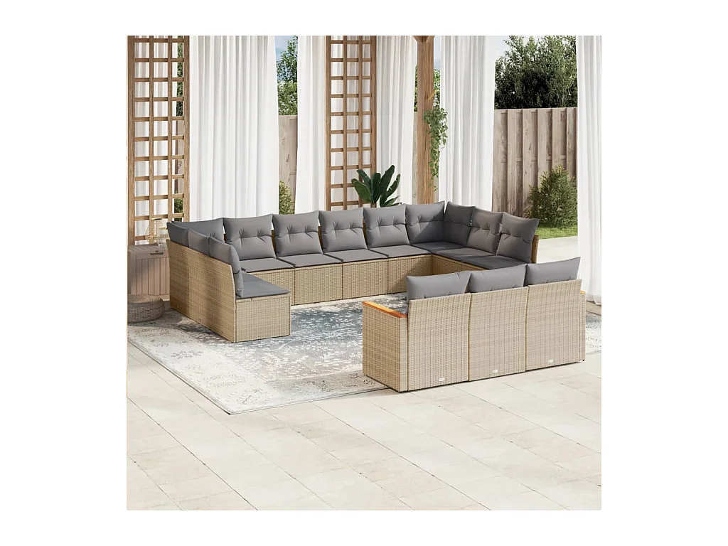 13-delige Loungeset met kussens poly rattan gemengd beige