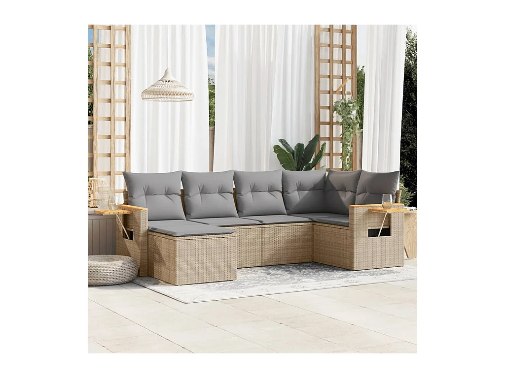 Salon de jardin avec coussins 6 pcs beige résine tressée