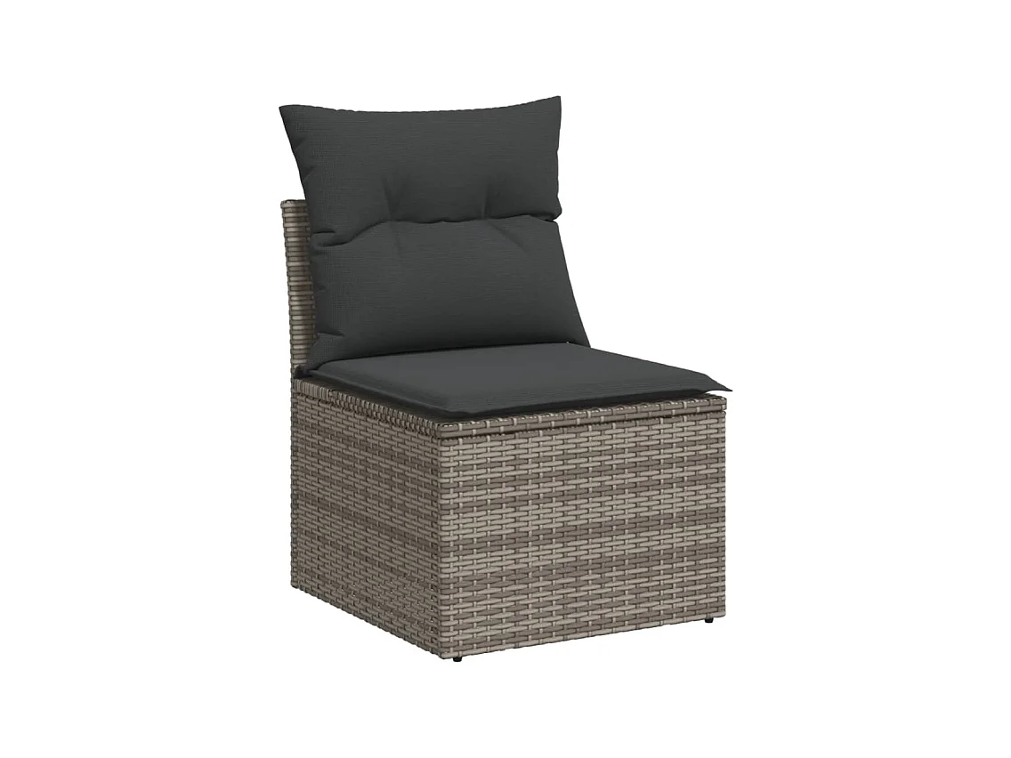 10-delige Loungeset met kussens poly rattan grijs