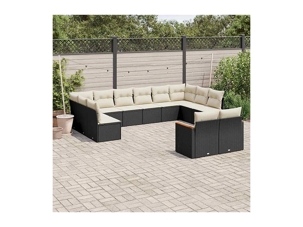 12-tlg. Garten-Sofagarnitur mit Kissen Schwarz Poly Rattan