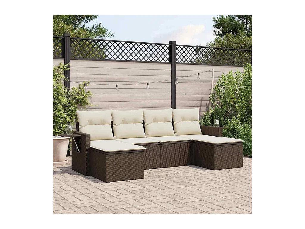 Salon de jardin avec coussins 6 pcs marron résine tressée