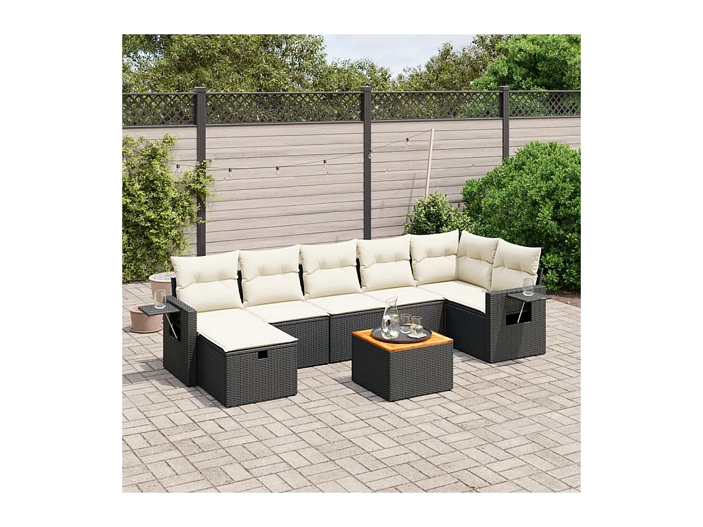 Salon de jardin 8 pcs avec coussins noir résine tressée