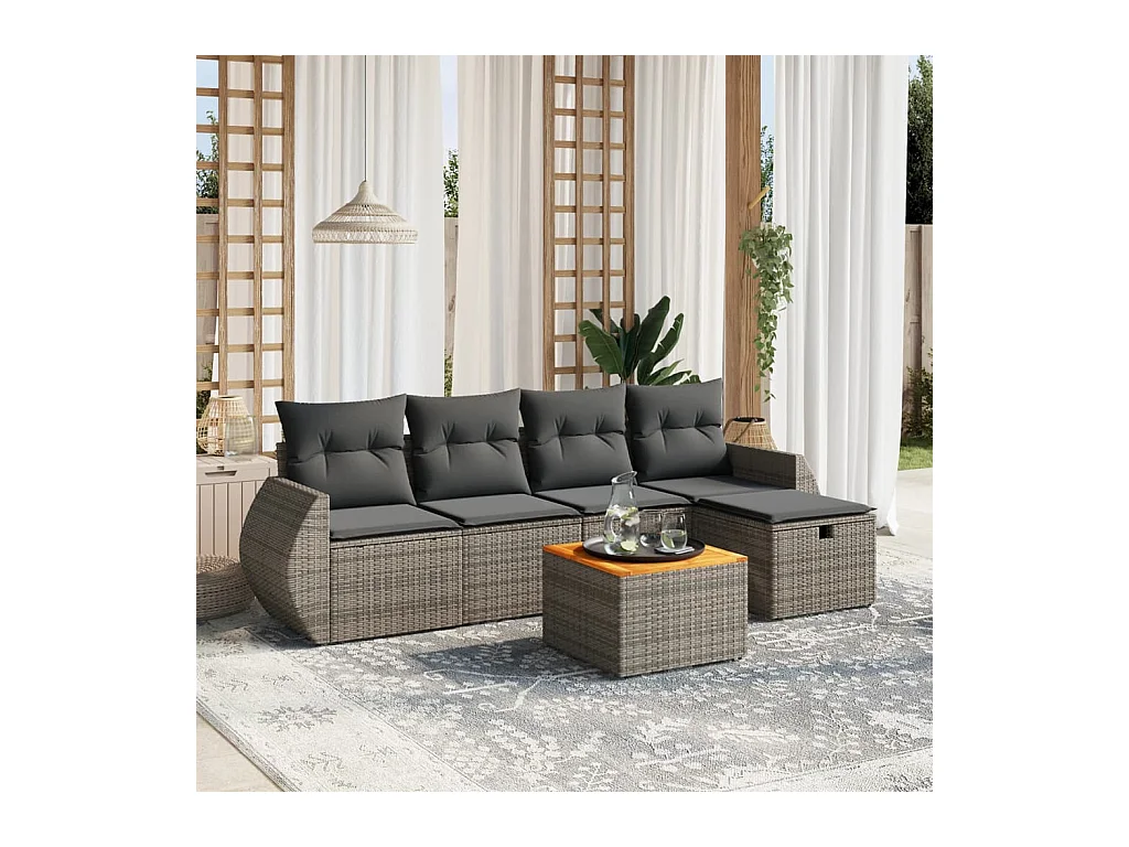Set Divano da Giardino 6 pz con Cuscini Grigio in Polyrattan