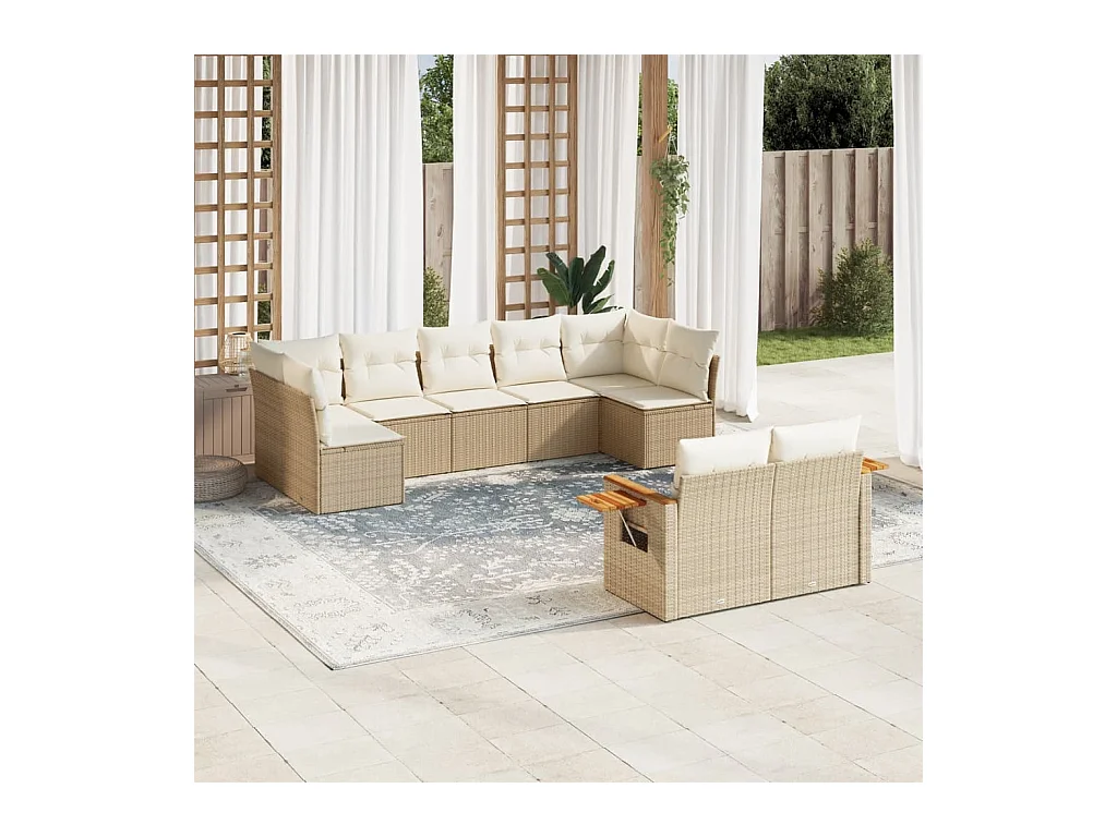 9-tlg. Garten-Sofagarnitur mit Kissen Beige Poly Rattan
