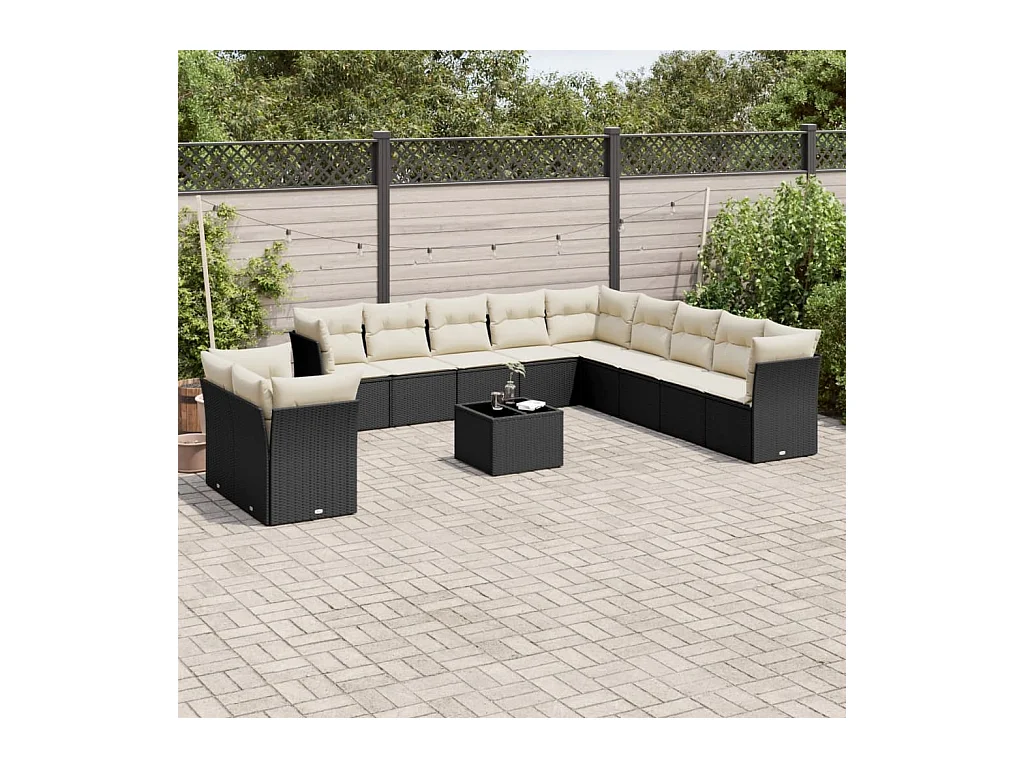 12-delige Loungeset met kussens poly rattan zwart