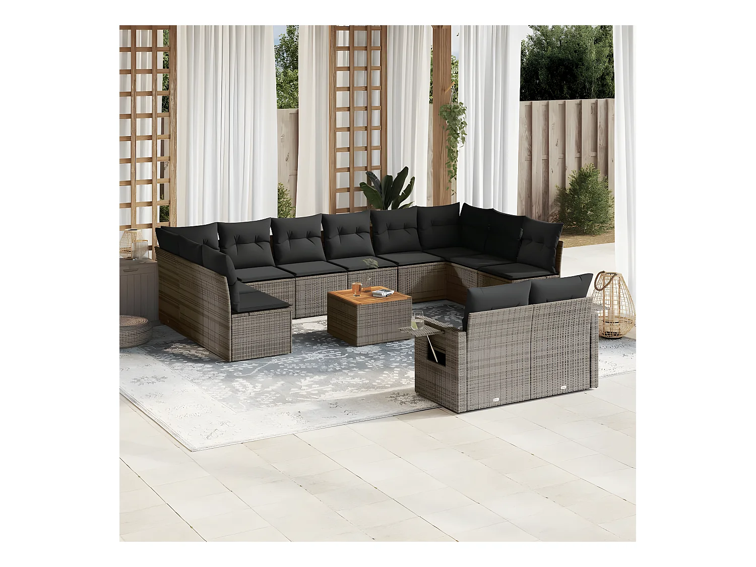 Salon de jardin avec coussins 13 pcs gris résine tressée