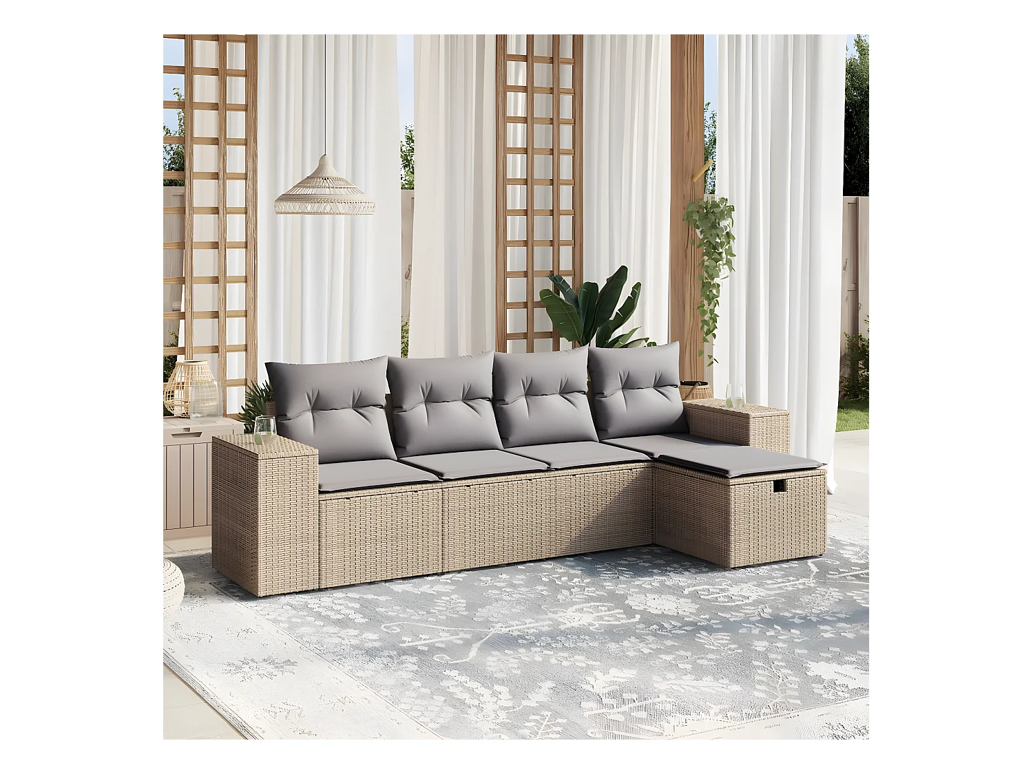 Salon de jardin avec coussins 5pcs mélange beige résine tressée