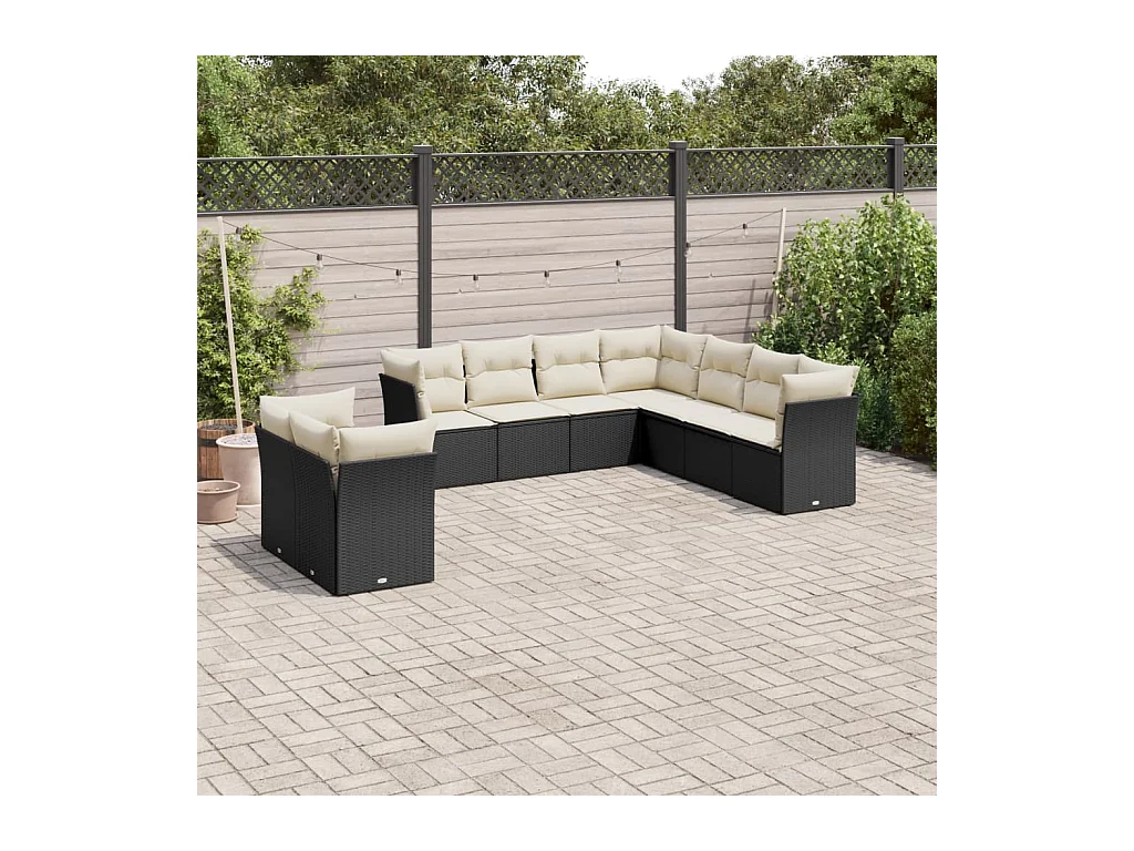 Salon de jardin 9 pcs avec coussins noir résine tressée