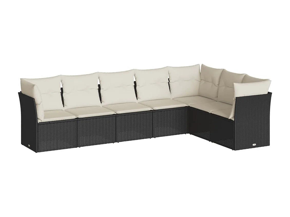 7-tlg. Garten-Sofagarnitur mit Kissen Schwarz Poly Rattan