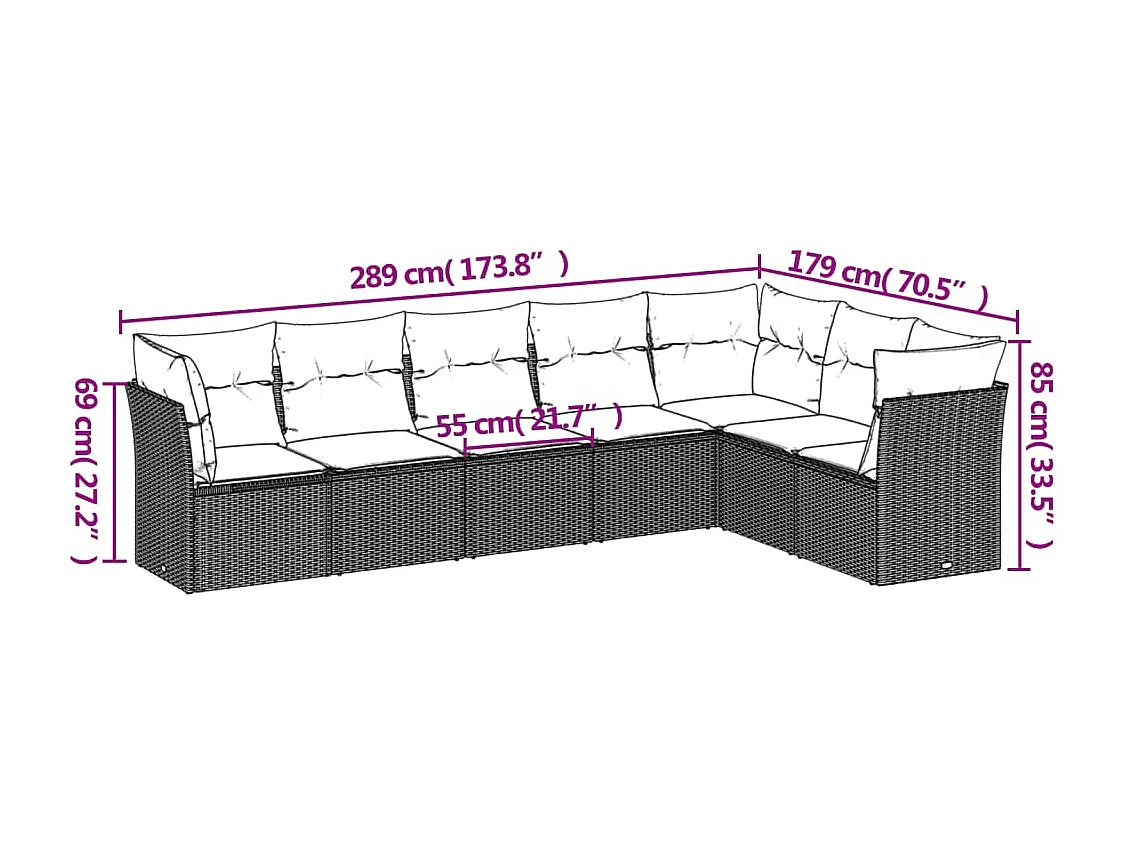 7-tlg. Garten-Sofagarnitur mit Kissen Schwarz Poly Rattan