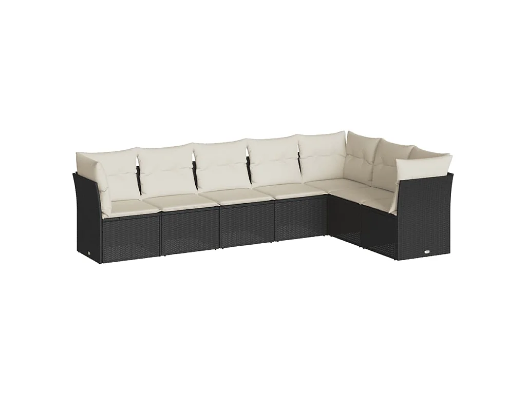7 pcs conjunto de sofás p/ jardim c/ almofadões vime PE preto