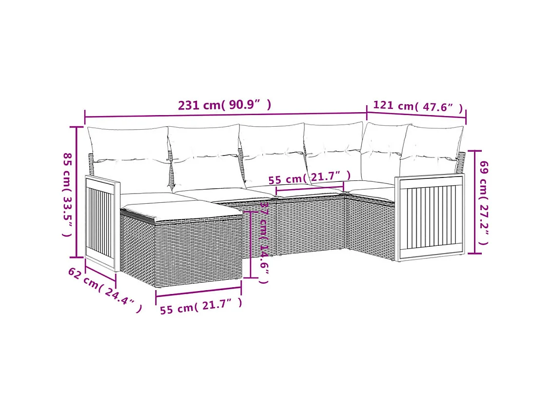 Set Divano da Giardino 6 pz con Cuscini Beige in Polyrattan