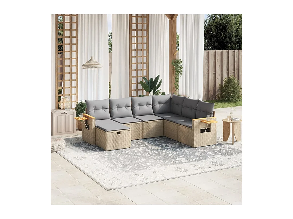 Salon de jardin avec coussins 7pcs mélange beige résine tressée