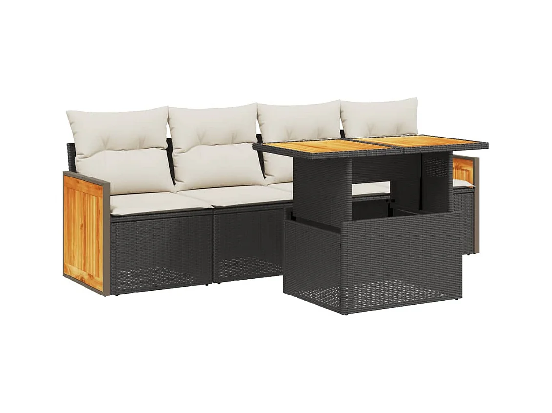 5-tlg. Garten-Sofagarnitur mit Kissen Schwarz Poly Rattan