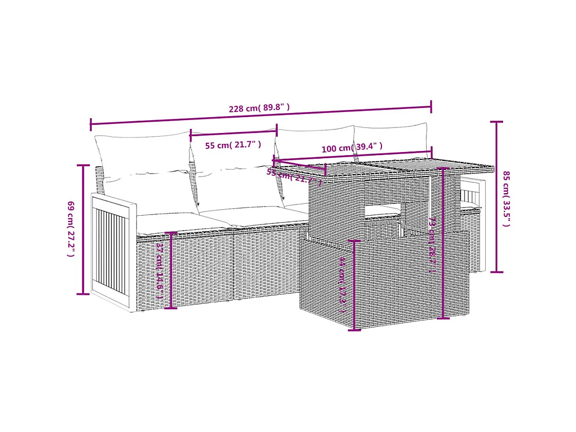 5-tlg. Garten-Sofagarnitur mit Kissen Schwarz Poly Rattan